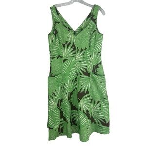 Nine West Women 10 Tropical Leaves Sleeveless Fit & Flare Pocket Dress Vacation